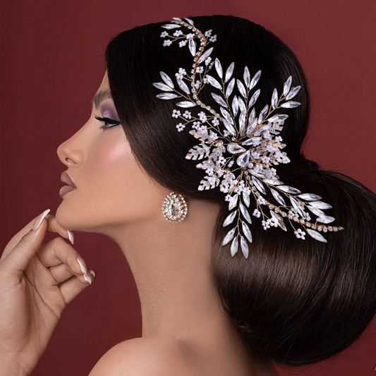 BRIDELLA BHP277 Golden Bridal Headpiece Wedding Hair Accessories Beads Headdress for Woman Rhinestones Bridesmaid Silvery Headband Hair Jewelry