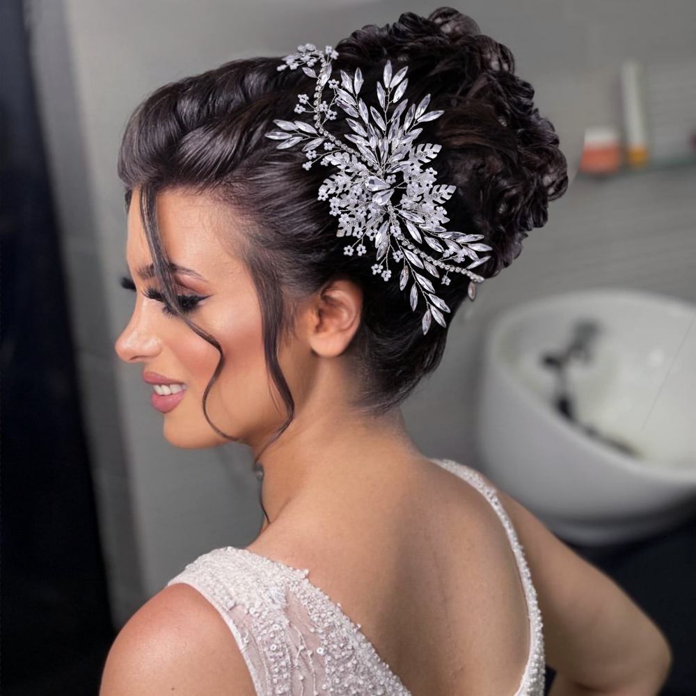 BRIDELLA BHP277 Golden Bridal Headpiece Wedding Hair Accessories Beads Headdress for Woman Rhinestones Bridesmaid Silvery Headband Hair Jewelry