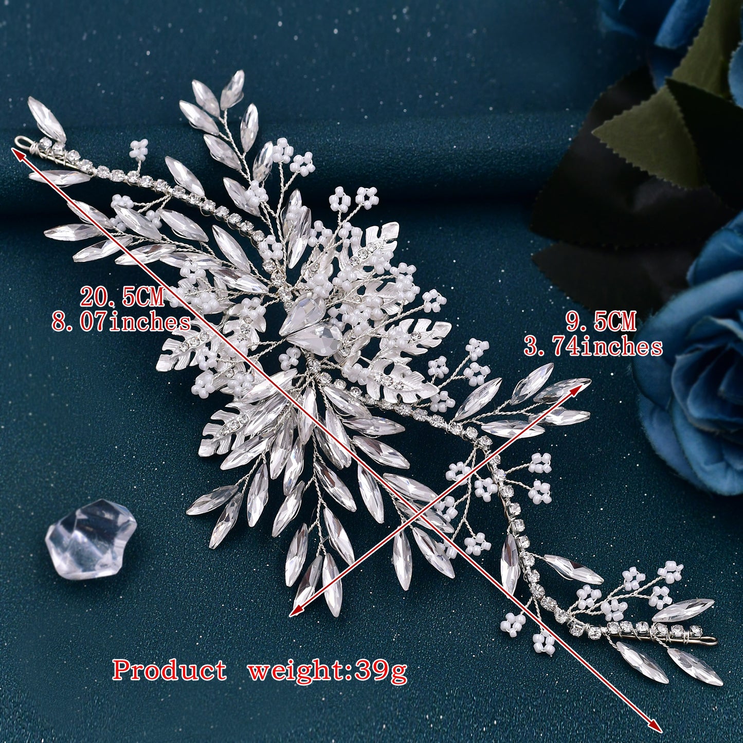 BRIDELLA BHP277 Golden Bridal Headpiece Wedding Hair Accessories Beads Headdress for Woman Rhinestones Bridesmaid Silvery Headband Hair Jewelry