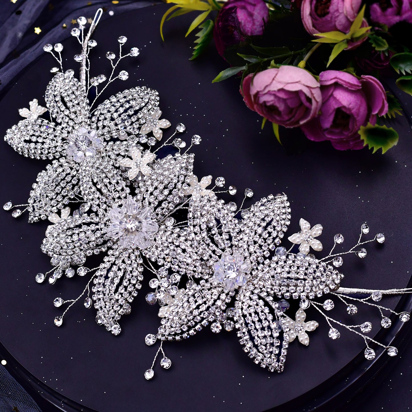 BRIDELLA BHP252  Luxury Crystal Bridal Headwear Flower Bridal Crown Tiara Rhinestone Wedding Hair Jewelry Bridal Hair Accessories