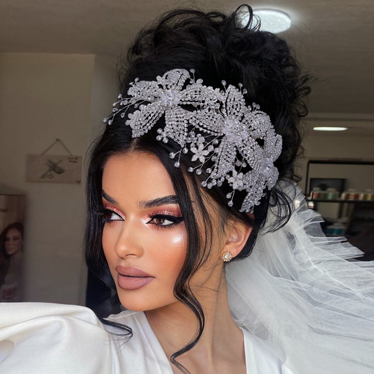 BRIDELLA BHP252  Luxury Crystal Bridal Headwear Flower Bridal Crown Tiara Rhinestone Wedding Hair Jewelry Bridal Hair Accessories
