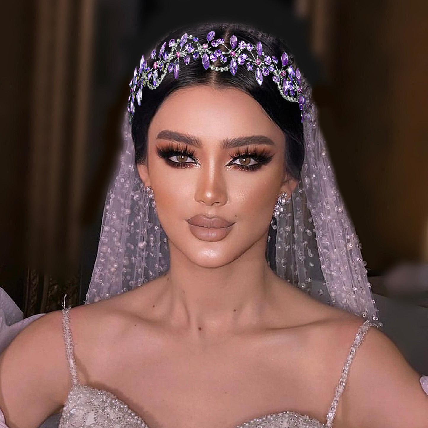 BRIDELLA BHP266 Violet Wedding Bride Rhinestone Headband Bridal Shining Hair Accessories Woman Party Hairpiece Jewelry Bridesmaid Gifts