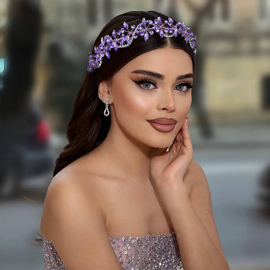 BRIDELLA BHP266 Violet Wedding Bride Rhinestone Headband Bridal Shining Hair Accessories Woman Party Hairpiece Jewelry Bridesmaid Gifts