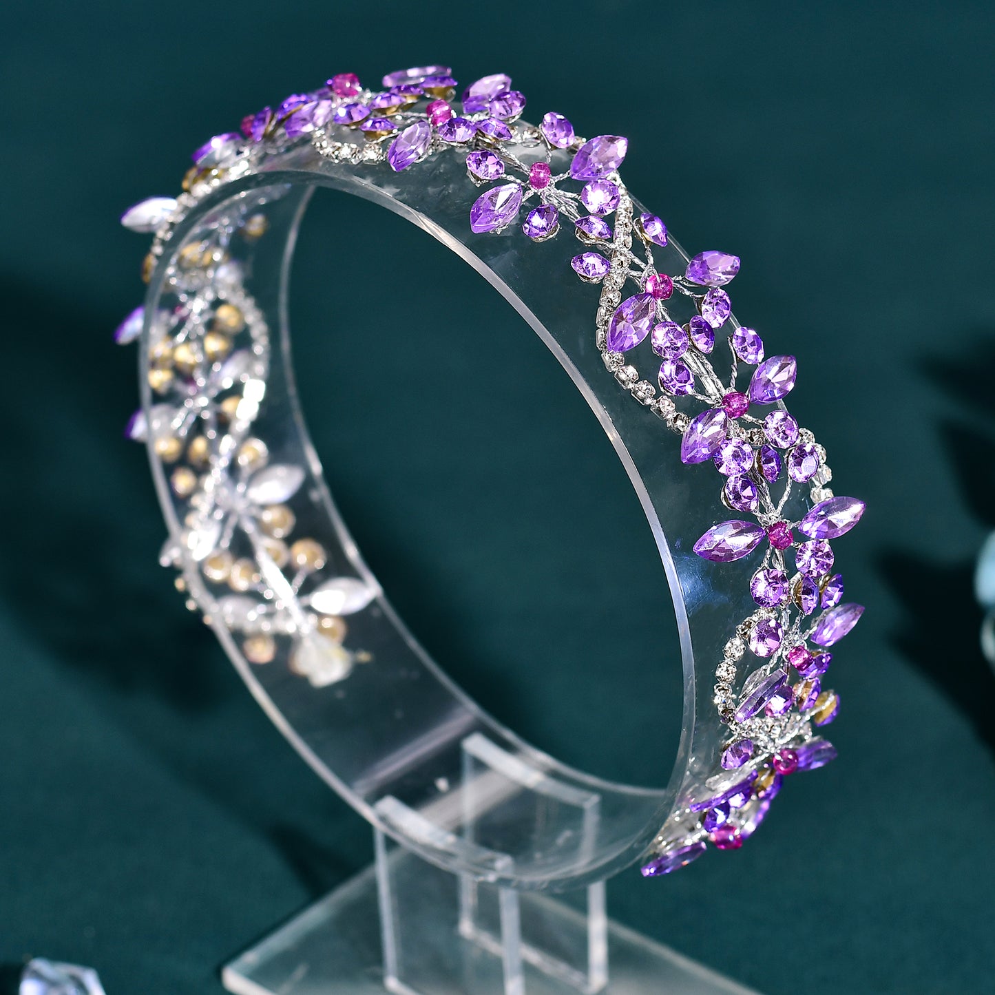BRIDELLA BHP266 Violet Wedding Bride Rhinestone Headband Bridal Shining Hair Accessories Woman Party Hairpiece Jewelry Bridesmaid Gifts