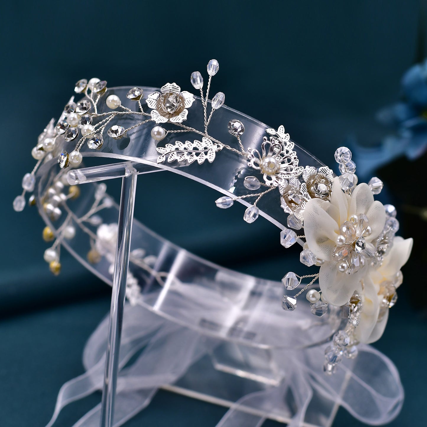 BRIDELLA BHP274  Alloy Flower Wedding Hair Band Handmade Beaded Crystal Bride Headpiece Woman Headwear Princess Hair Jewelry