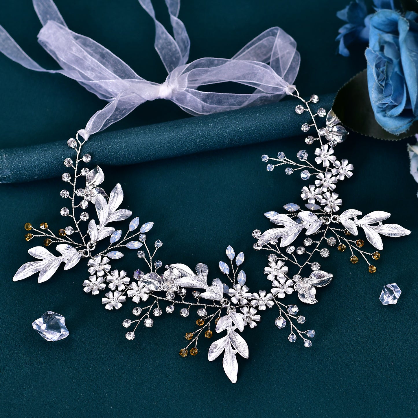BRIDELLA BHP278  Alloy Leaf Crystal Headpiece for Bride Party Wedding Hair Accessories Woman Headband Girls Bridesmaid Headdress