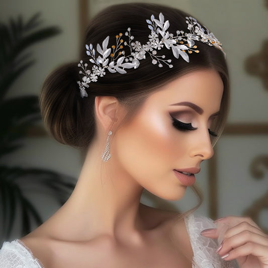 BRIDELLA BHP278  Alloy Leaf Crystal Headpiece for Bride Party Wedding Hair Accessories Woman Headband Girls Bridesmaid Headdress