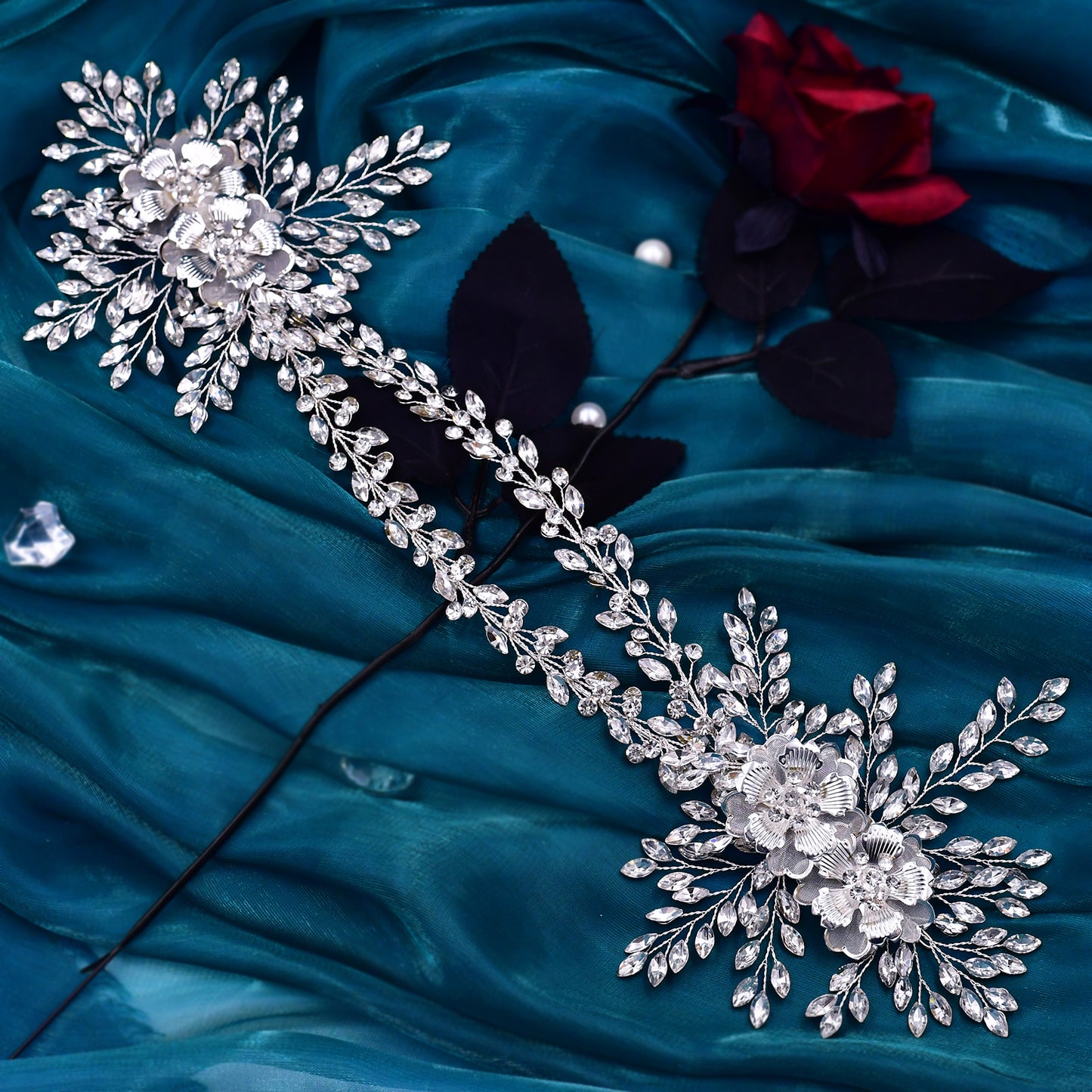 BRIDELLA BHP284 Alloy Flower Headband for Woman Wedding Hair Accessories Bridal Crowns and Tiaras Rhinestone Bride Headdress