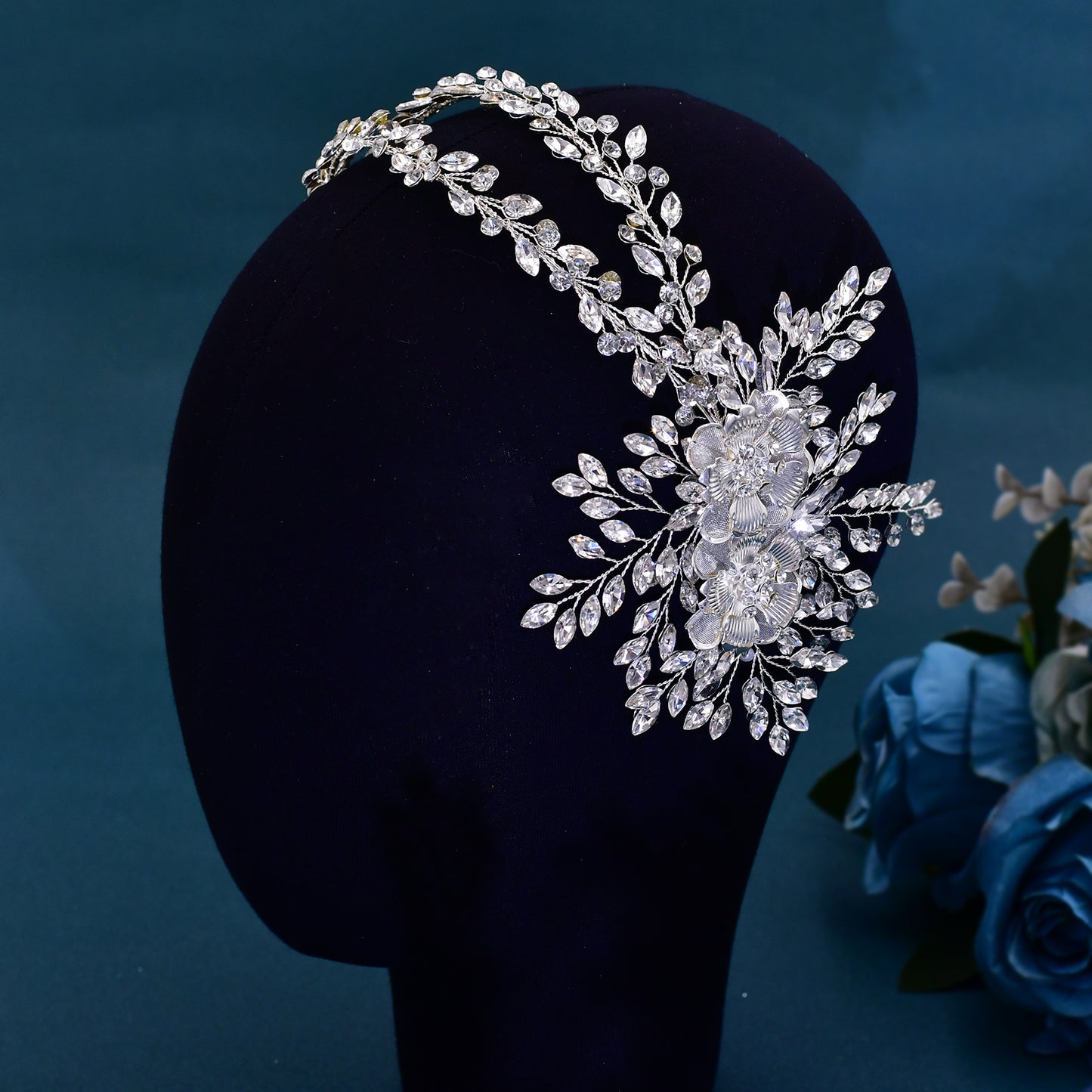 BRIDELLA BHP284 Alloy Flower Headband for Woman Wedding Hair Accessories Bridal Crowns and Tiaras Rhinestone Bride Headdress