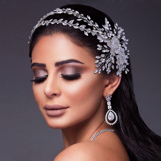 BRIDELLA BHP284 Alloy Flower Headband for Woman Wedding Hair Accessories Bridal Crowns and Tiaras Rhinestone Bride Headdress