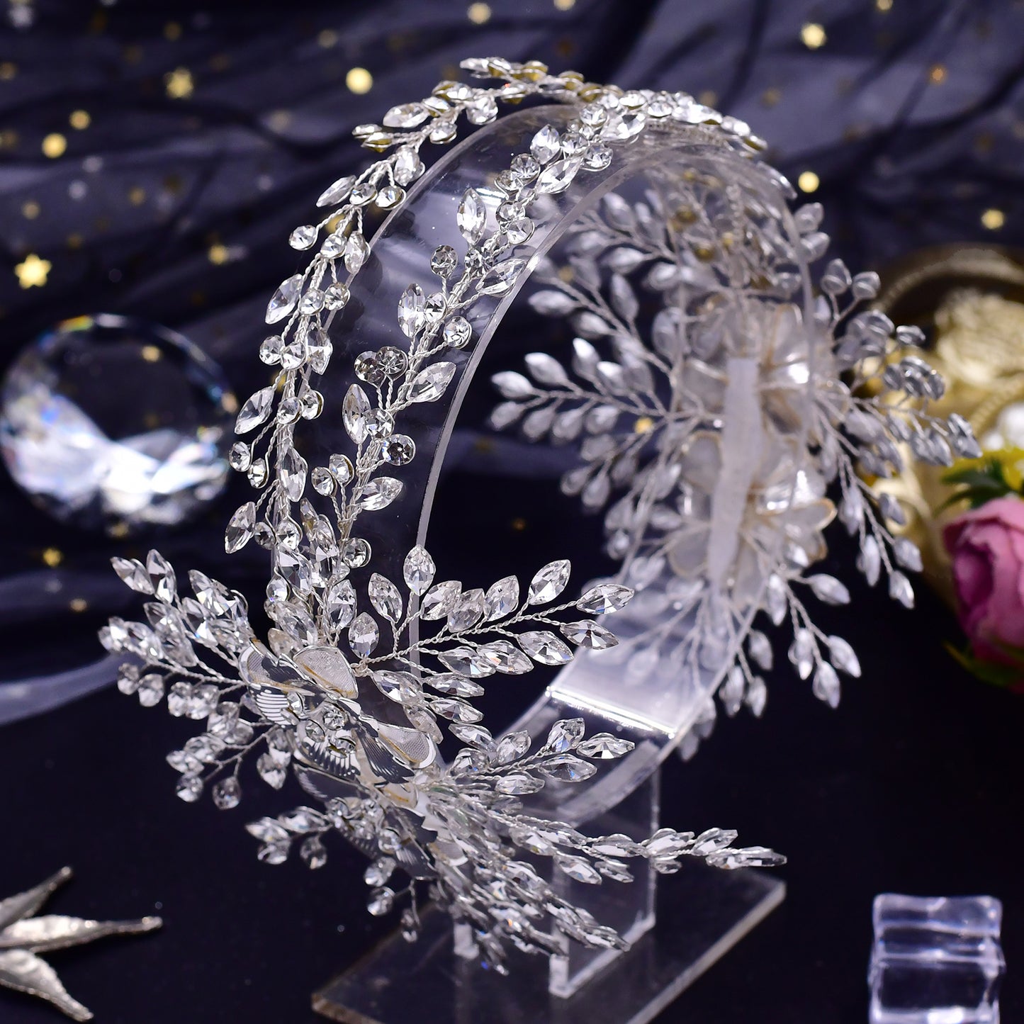 BRIDELLA BHP284 Alloy Flower Headband for Woman Wedding Hair Accessories Bridal Crowns and Tiaras Rhinestone Bride Headdress