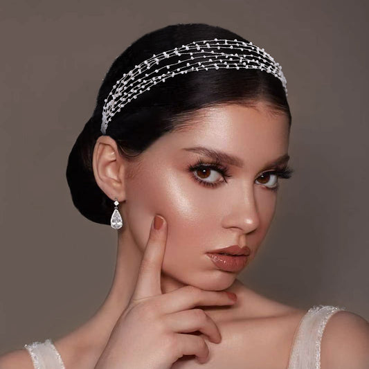 BRIDELLA BHP28 Beaded Hair Vine Bridal Wedding Hair Accessories Fashion Woman Banquet Headwear Bride Pearls Headband Silvery