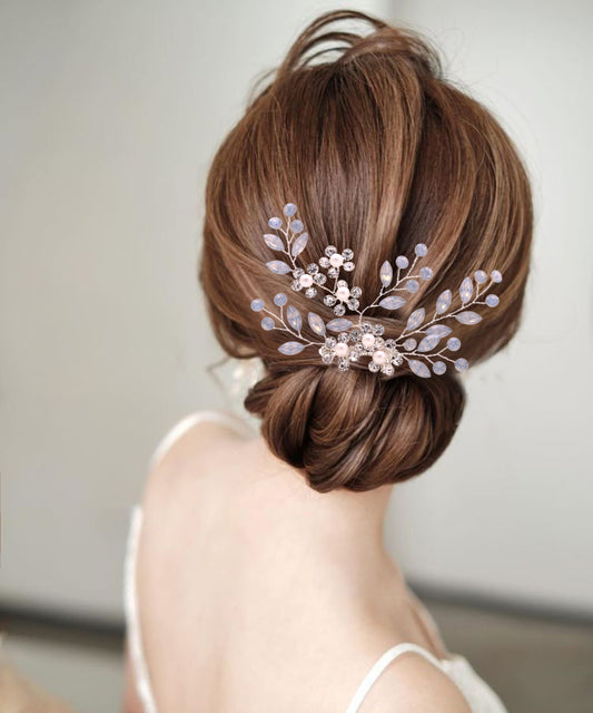 BHP293-S silver rhinestone pearl hair comb