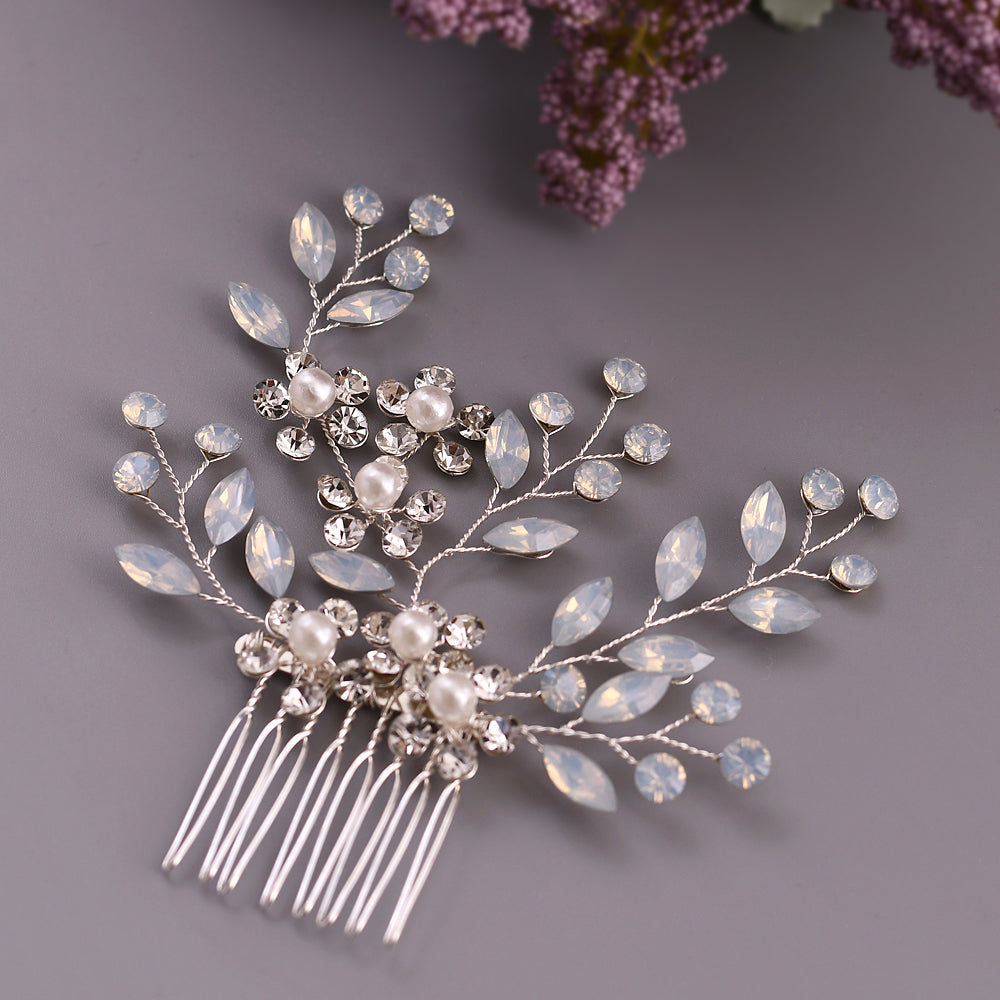 BRIDELLA BHP293 Handmade Beaded Hair Comb, Diamond Studded Wedding Hair Accessory,Bride's Crystal Side Hair Comb，Suitable for Parties, Dances and Program Performances