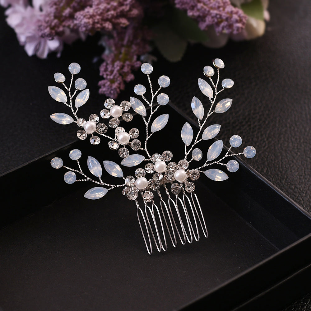 BRIDELLA BHP293 Handmade Beaded Hair Comb, Diamond Studded Wedding Hair Accessory,Bride's Crystal Side Hair Comb，Suitable for Parties, Dances and Program Performances