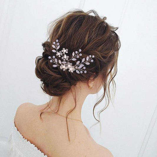 BRIDELLA BHP293 Handmade Beaded Hair Comb, Diamond Studded Wedding Hair Accessory,Bride's Crystal Side Hair Comb，Suitable for Parties, Dances and Program Performances
