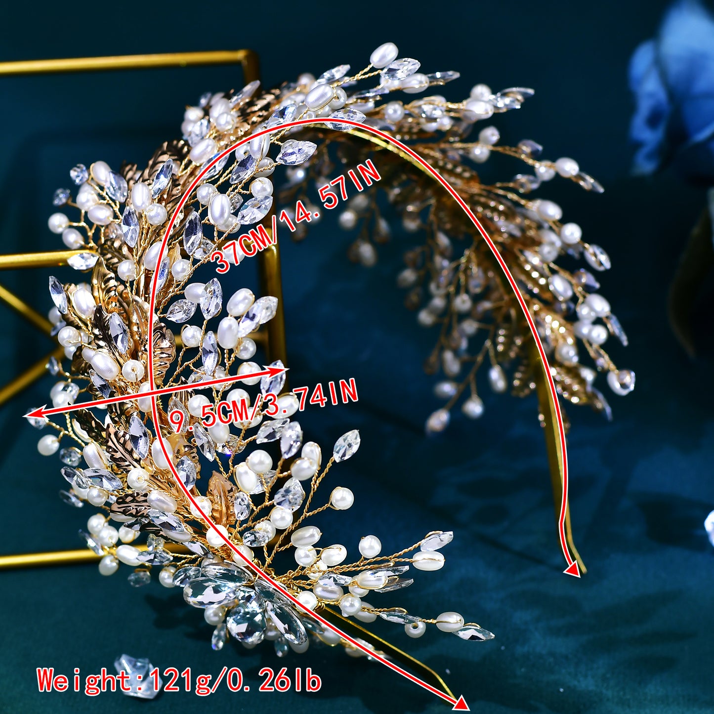 BRIDELLA BHP322 Golden Bridal Tiara and Crown Wedding Headband Hair Jewelry Women Hair Accessories Rhinestone Bridal Headwear