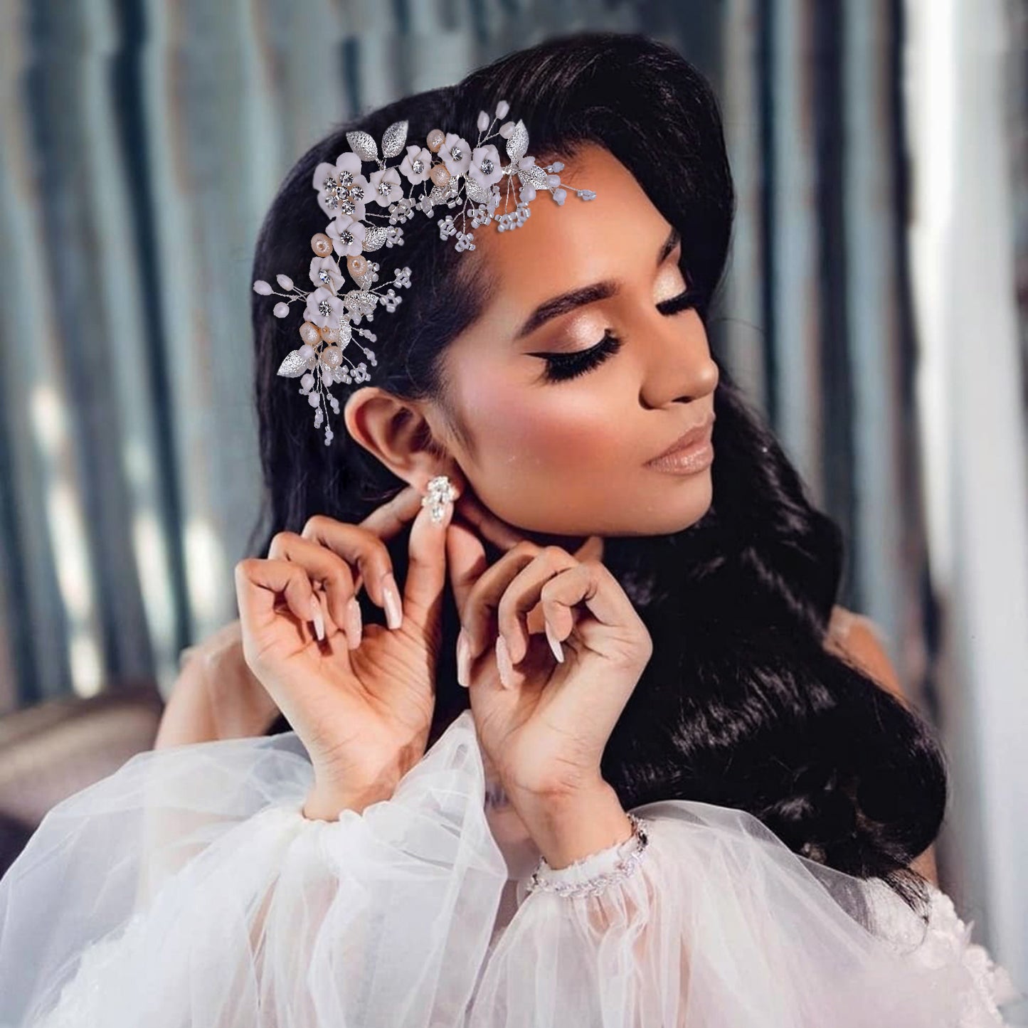 BRIDELLA BHP337 Flower Wedding Hair Comb Crystal Hair Accessories Bridal Side Combs Headpiece for Party Headwear Girl Headdress