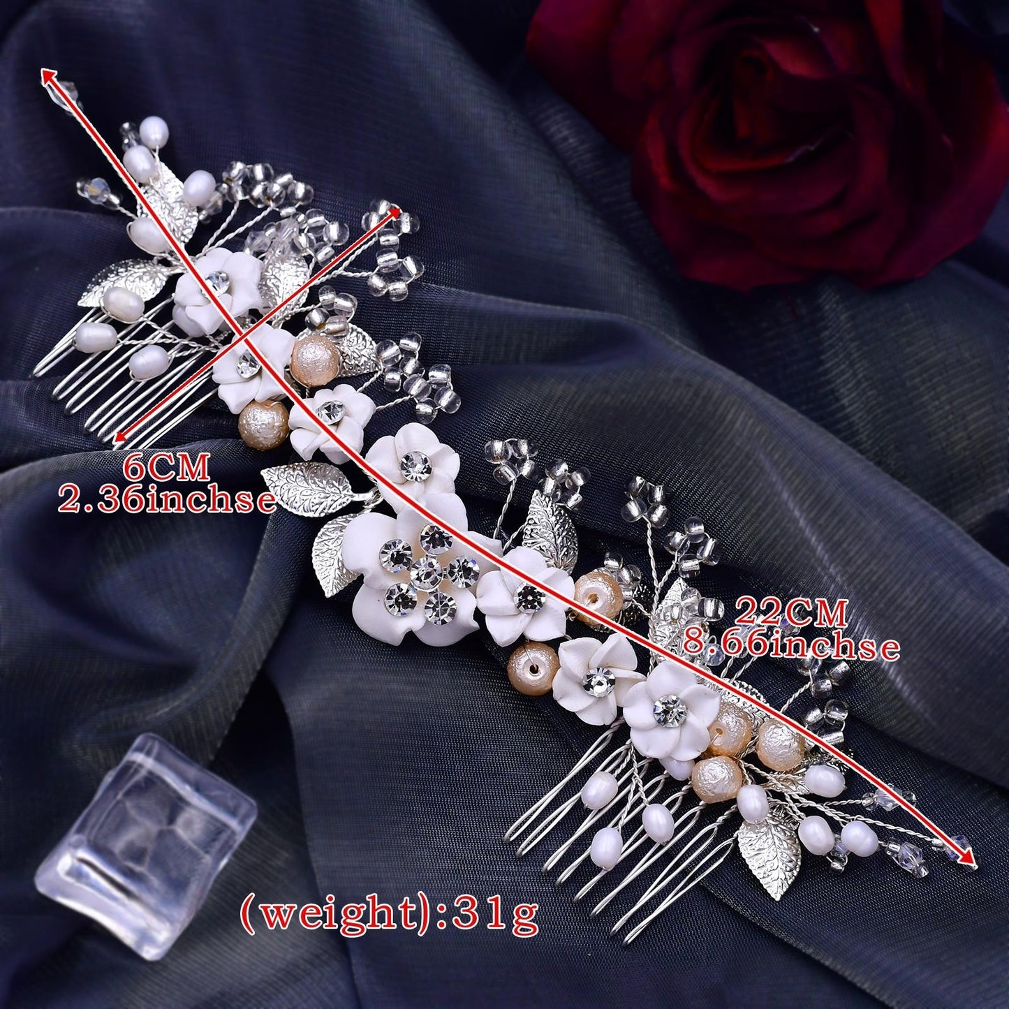 BRIDELLA BHP337 Flower Wedding Hair Comb Crystal Hair Accessories Bridal Side Combs Headpiece for Party Headwear Girl Headdress