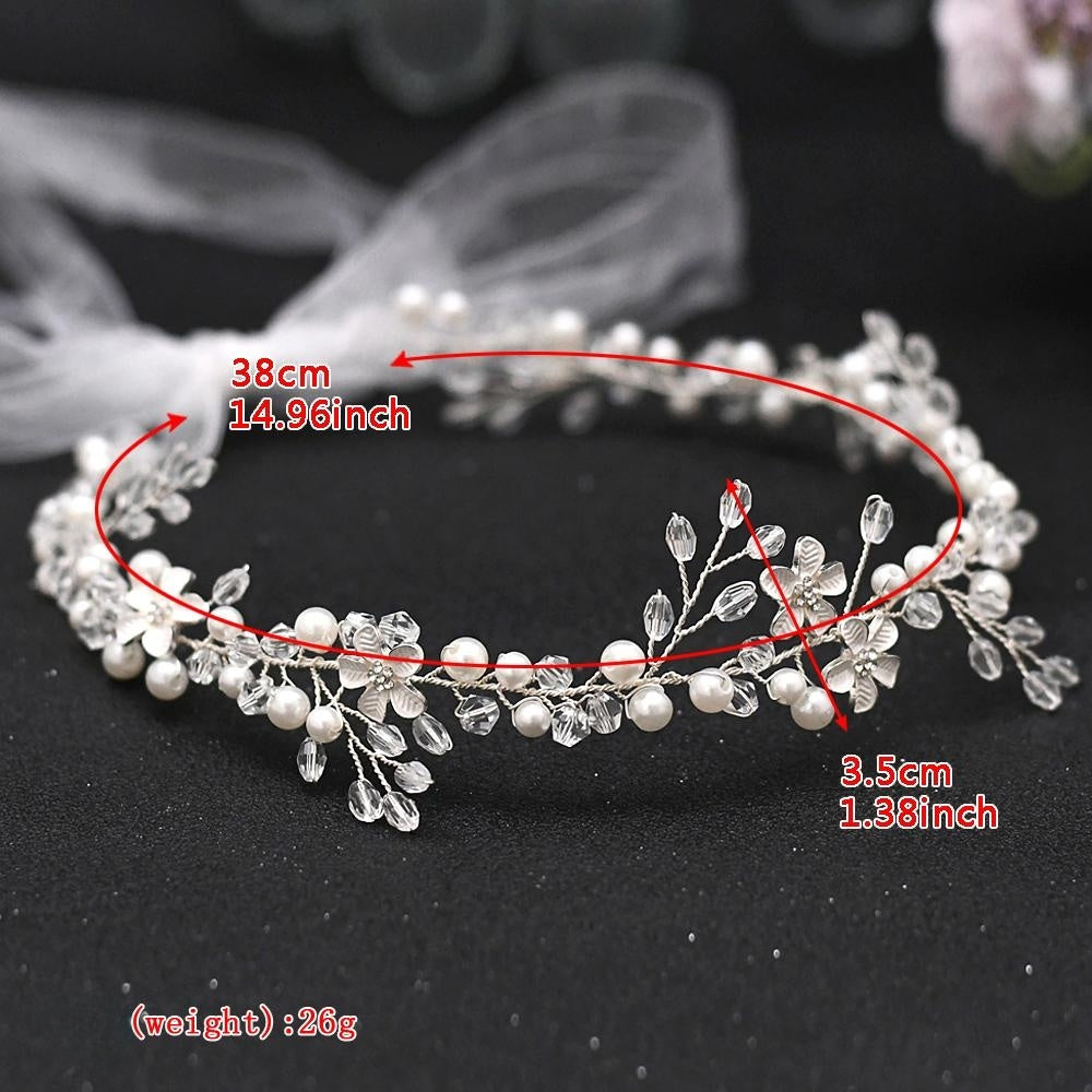 BRIDELLA BHP347 Wedding Pearl Crystal Hair Band Silver Color Headband Bride Headpieces Hair Accessories Handmade Women Headdress