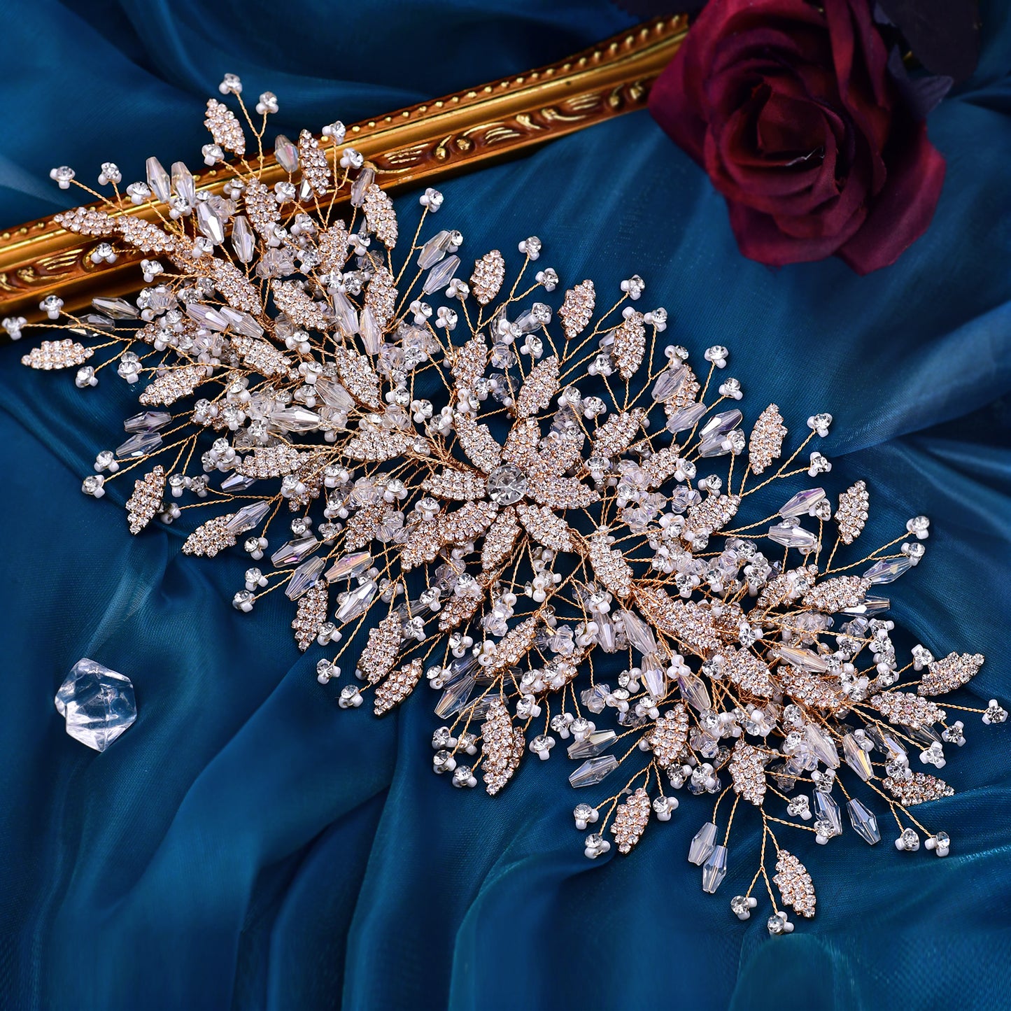 BRIDELLA BHP377 Women Head Piece Bridal Crowns for Brides Hair Accessories Crystal Wedding Tiara Side Headpiece for Bride Ladies