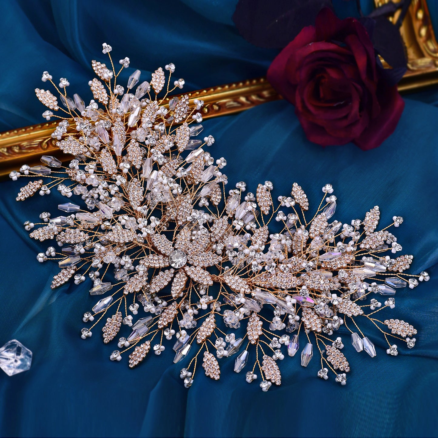 BRIDELLA BHP377 Women Head Piece Bridal Crowns for Brides Hair Accessories Crystal Wedding Tiara Side Headpiece for Bride Ladies