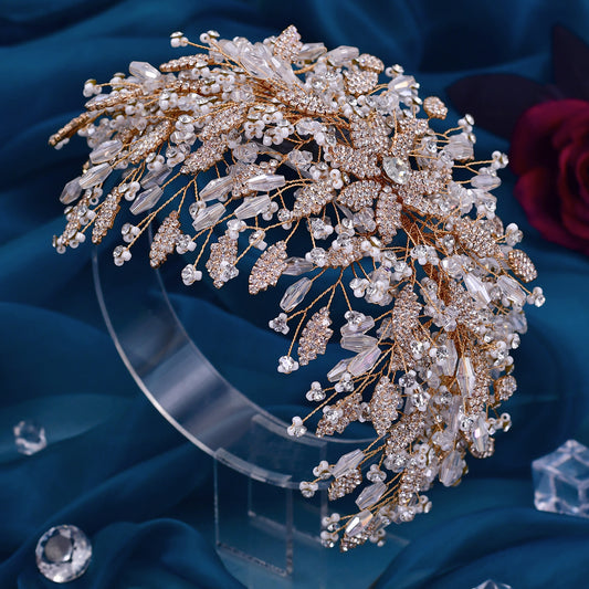 BHP377-G gold rhinestone pearl crown