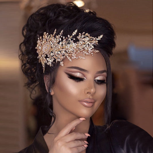 BRIDELLA BHP377 Women Head Piece Bridal Crowns for Brides Hair Accessories Crystal Wedding Tiara Side Headpiece for Bride Ladies