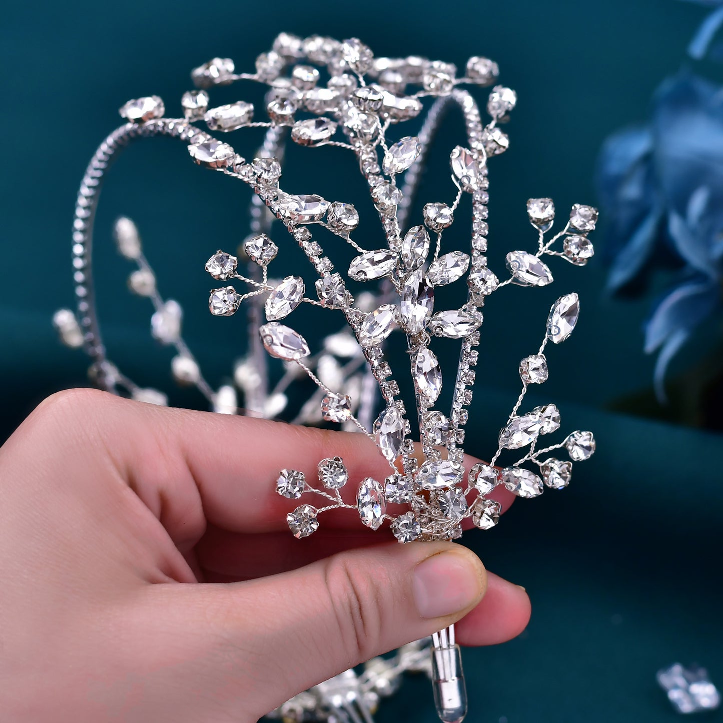 BRIDELLA BHP381 Elegant Bridal Tiara Wedding Hair Accessories Crystal Woman Hairbands Bling Headbands for Party Wedding Head Hoop