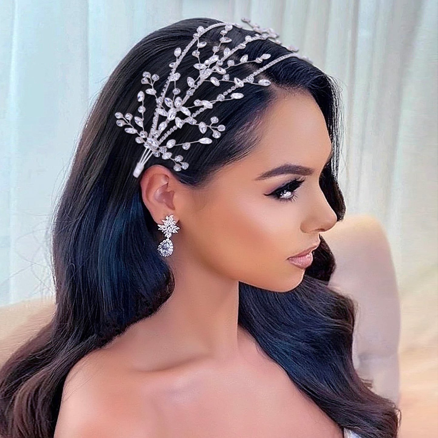 BRIDELLA BHP381 Elegant Bridal Tiara Wedding Hair Accessories Crystal Woman Hairbands Bling Headbands for Party Wedding Head Hoop