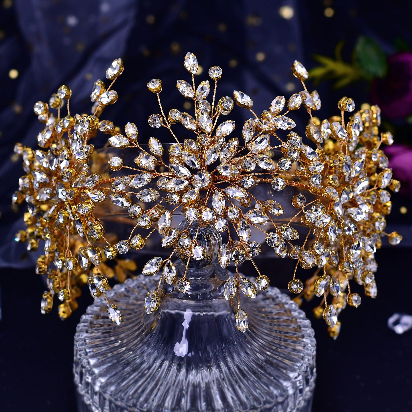 BRIDELLA BHP389 Gorgeous Bridal Tiara Rhinestone Wedding Headpiece for Woman Hair Accessories Handmade Bride Crown Head Ornament