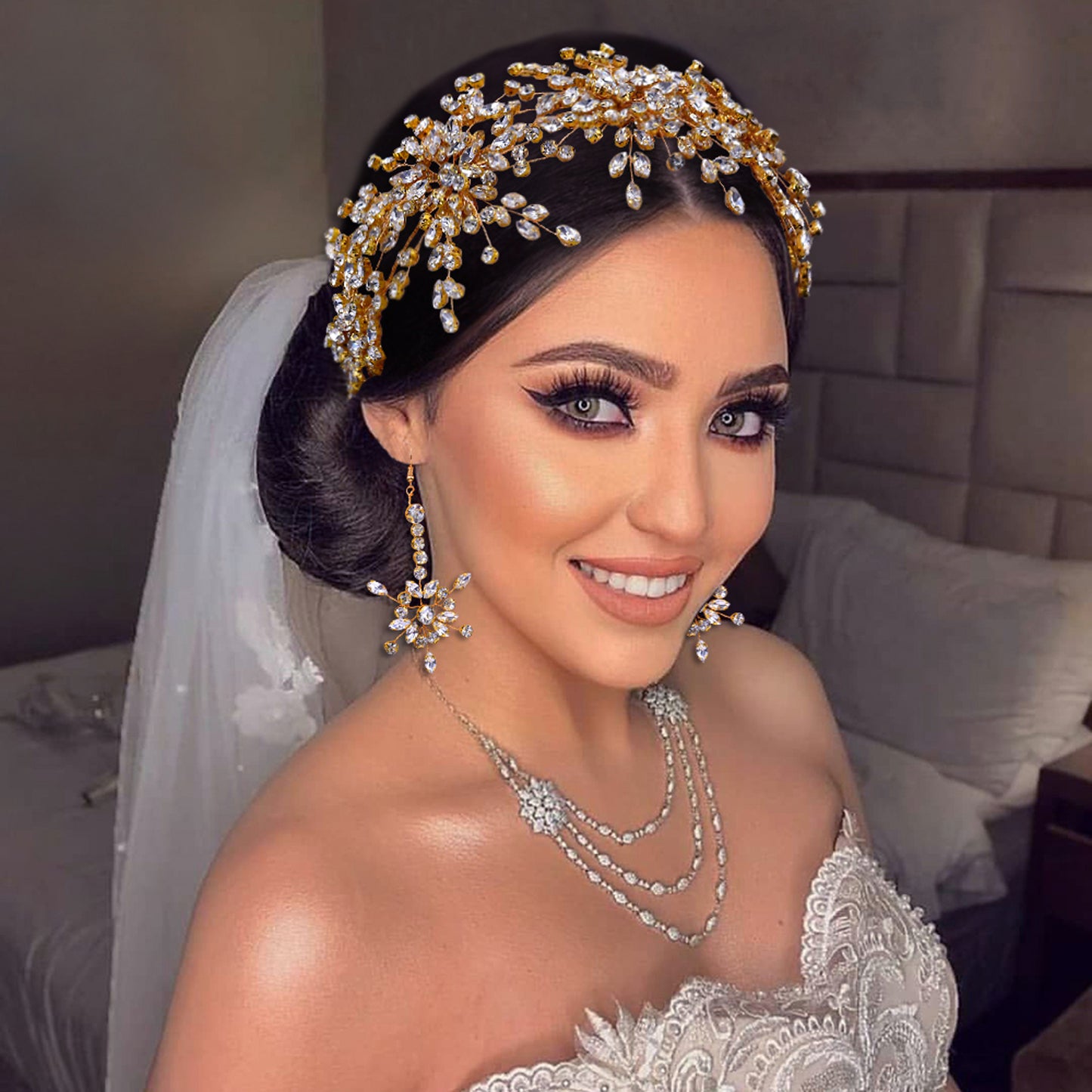 BRIDELLA BHP389 Gorgeous Bridal Tiara Rhinestone Wedding Headpiece for Woman Hair Accessories Handmade Bride Crown Head Ornament