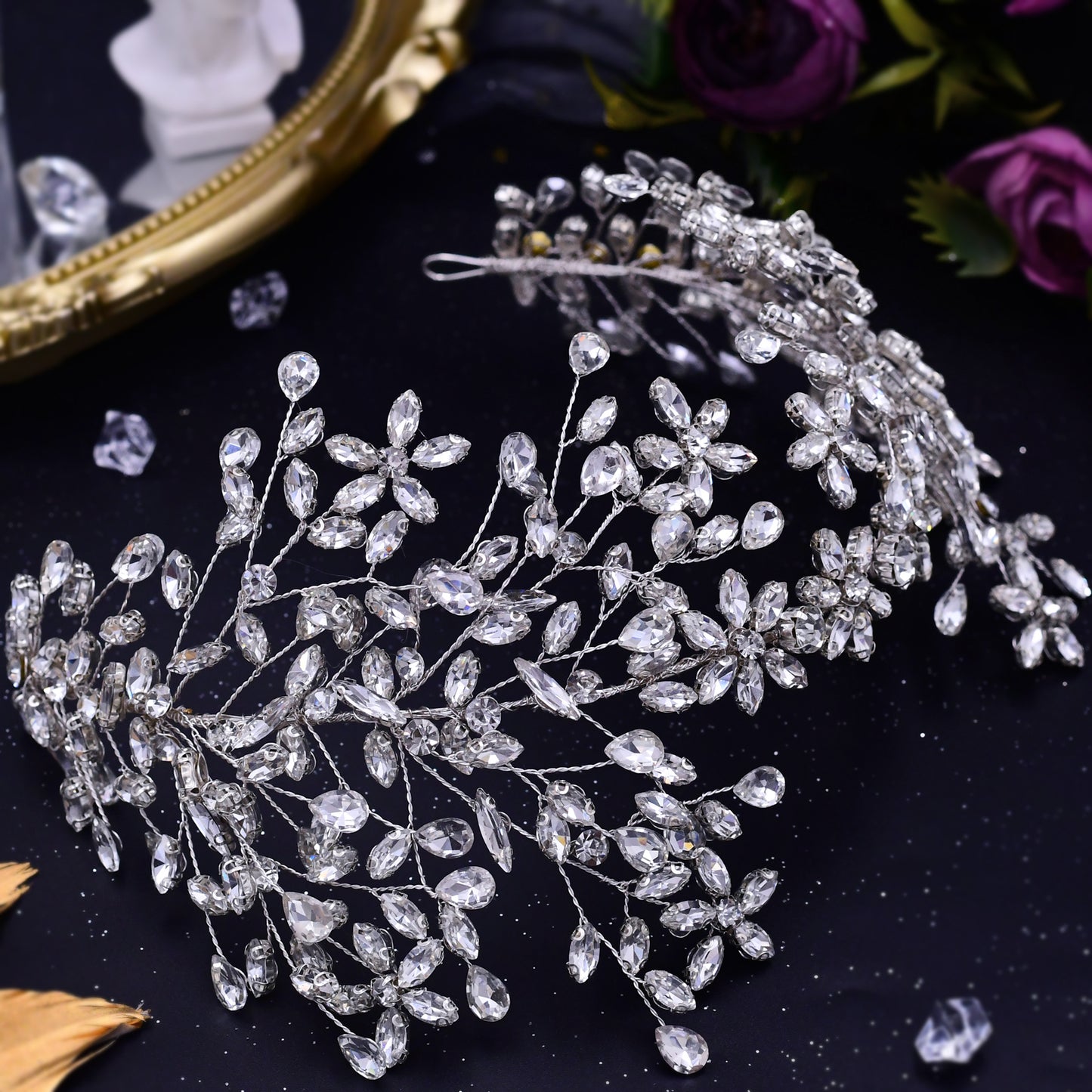 BRIDELLA BHP414 Silvery Wedding Hair Accessories Bridal Headband Banquet Party Tiara and Headdress for Women Bridesmaid Headpiece