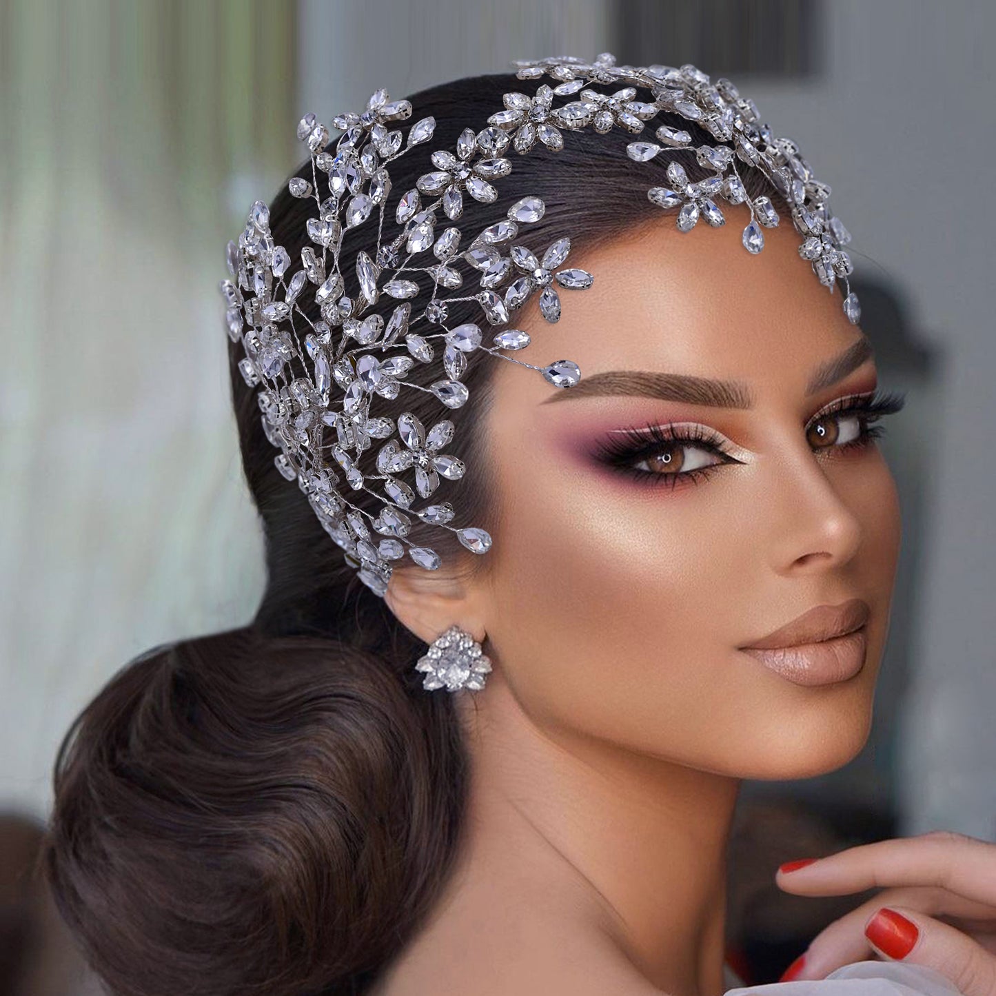 BRIDELLA BHP414 Silvery Wedding Hair Accessories Bridal Headband Banquet Party Tiara and Headdress for Women Bridesmaid Headpiece