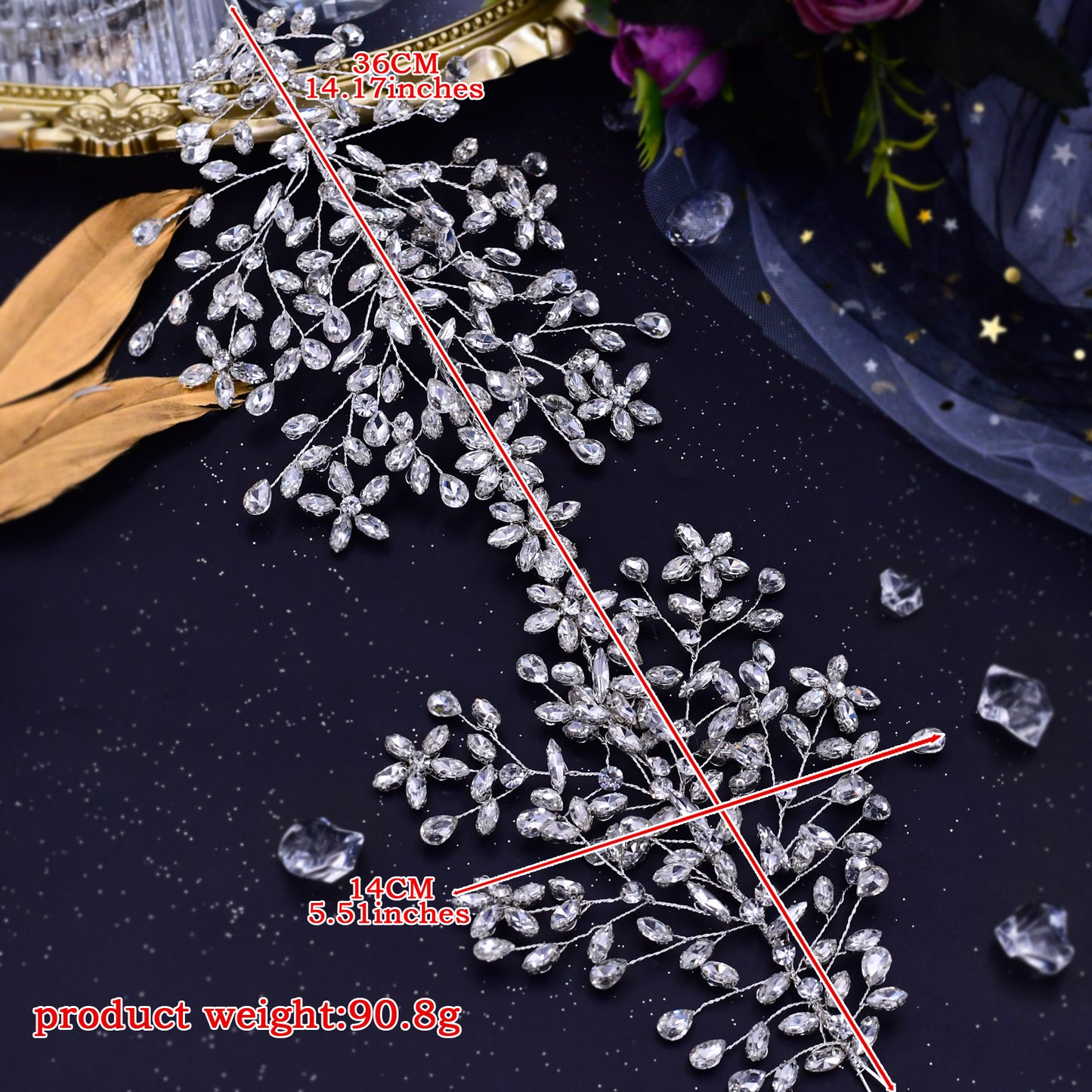 BRIDELLA BHP414 Silvery Wedding Hair Accessories Bridal Headband Banquet Party Tiara and Headdress for Women Bridesmaid Headpiece