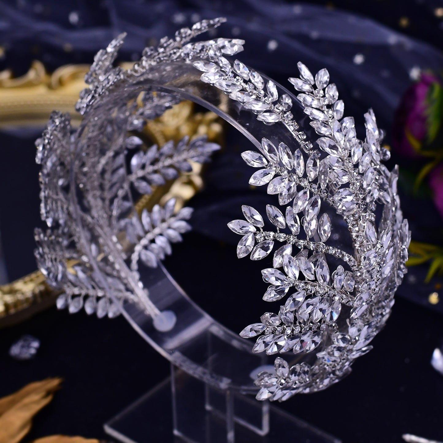 BRIDELLA BHP418  Shiny Crystal Crown and Tiara Wedding Bridal Hair Jewelry Accessories Headpiece Bridal Headband Woman Headdress