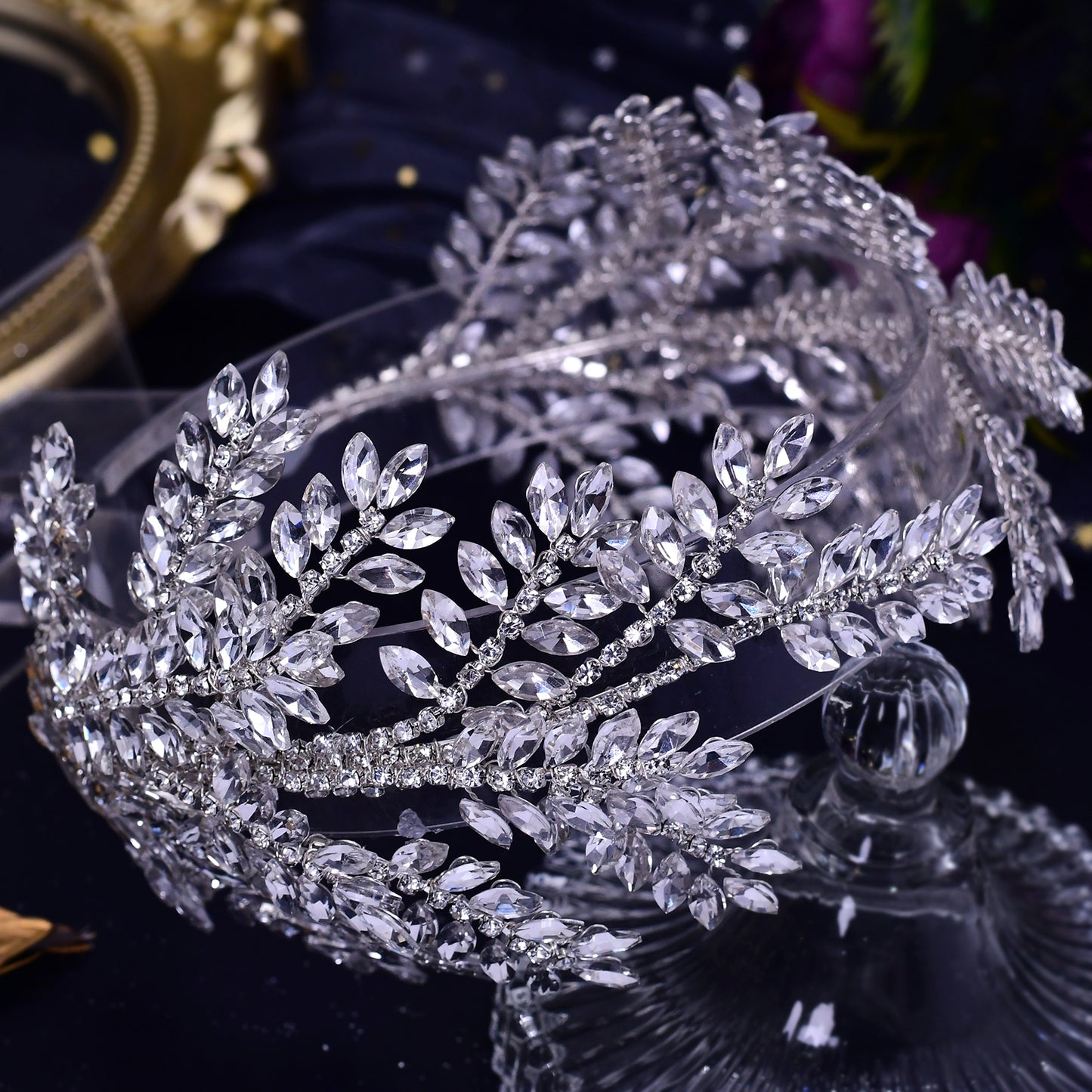 BRIDELLA BHP418  Shiny Crystal Crown and Tiara Wedding Bridal Hair Jewelry Accessories Headpiece Bridal Headband Woman Headdress