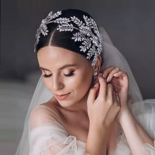BRIDELLA BHP418  Shiny Crystal Crown and Tiara Wedding Bridal Hair Jewelry Accessories Headpiece Bridal Headband Woman Headdress
