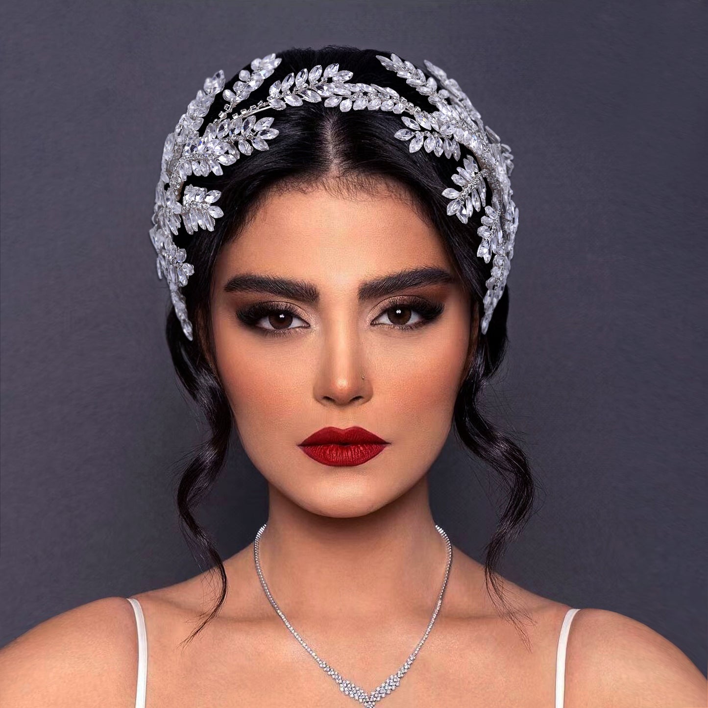 BRIDELLA BHP418  Shiny Crystal Crown and Tiara Wedding Bridal Hair Jewelry Accessories Headpiece Bridal Headband Woman Headdress