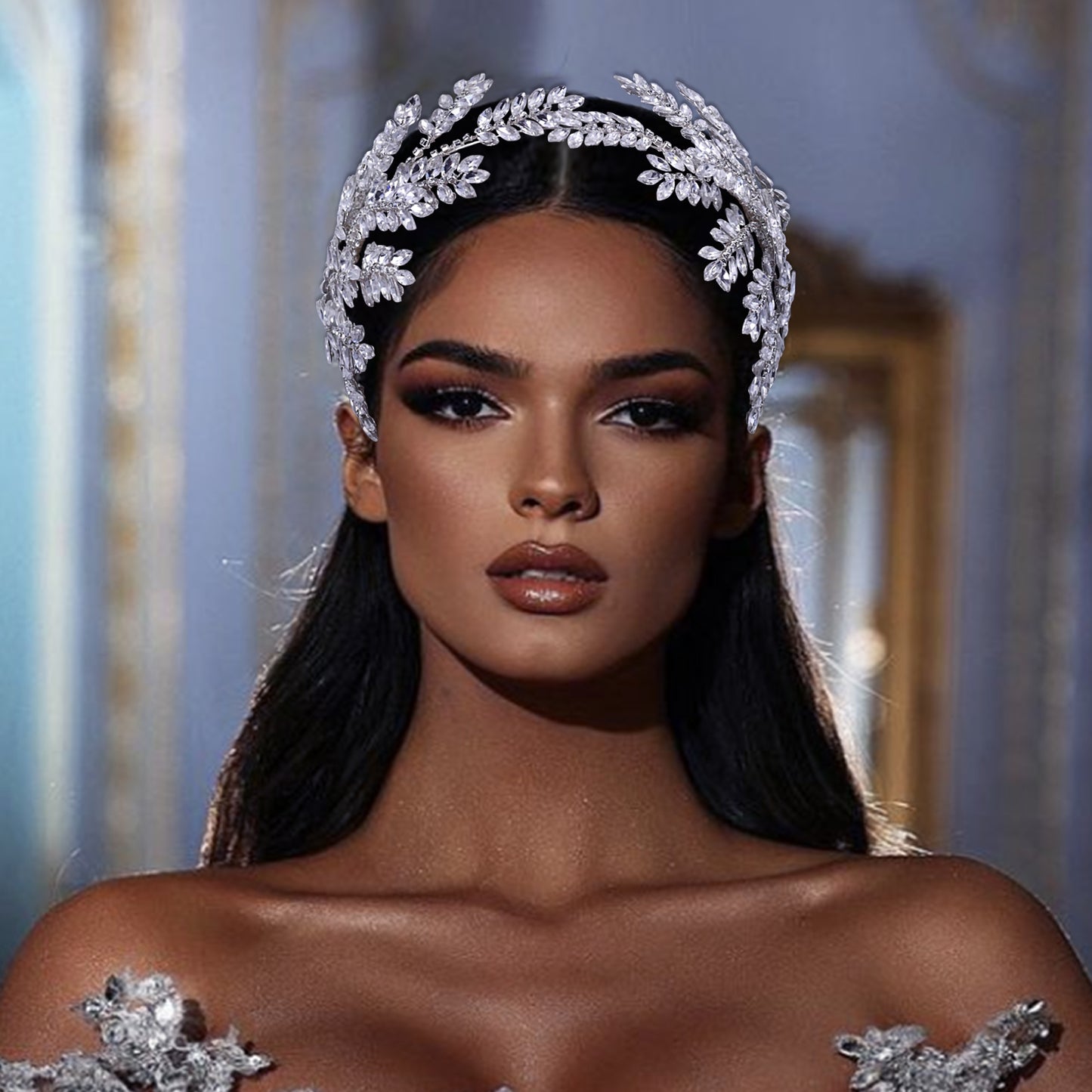 BRIDELLA BHP418  Shiny Crystal Crown and Tiara Wedding Bridal Hair Jewelry Accessories Headpiece Bridal Headband Woman Headdress