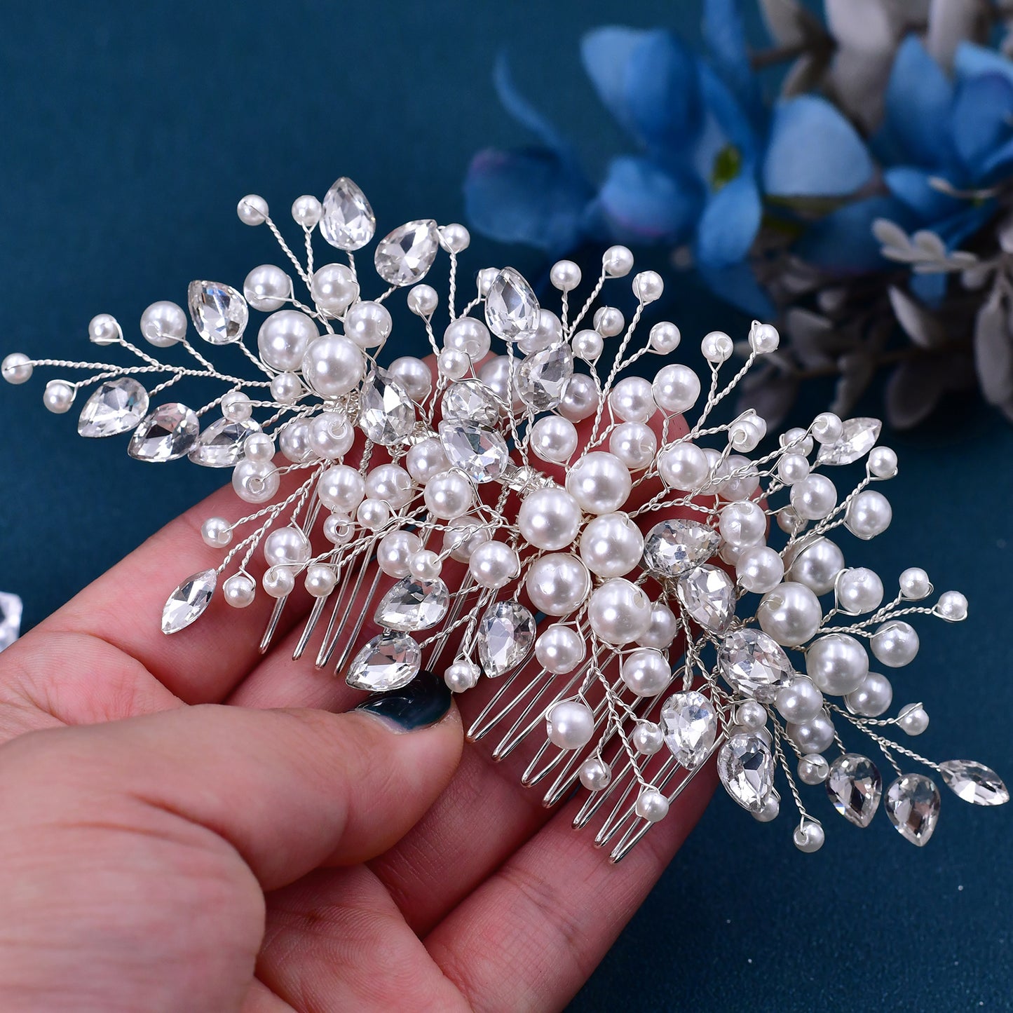 BRIDELLA BHP42 Pearl Rhinestone Bridal Combs Wedding Hair Accessories for Women Hair Ornaments Headwear Bridal Headpiece Jewelry