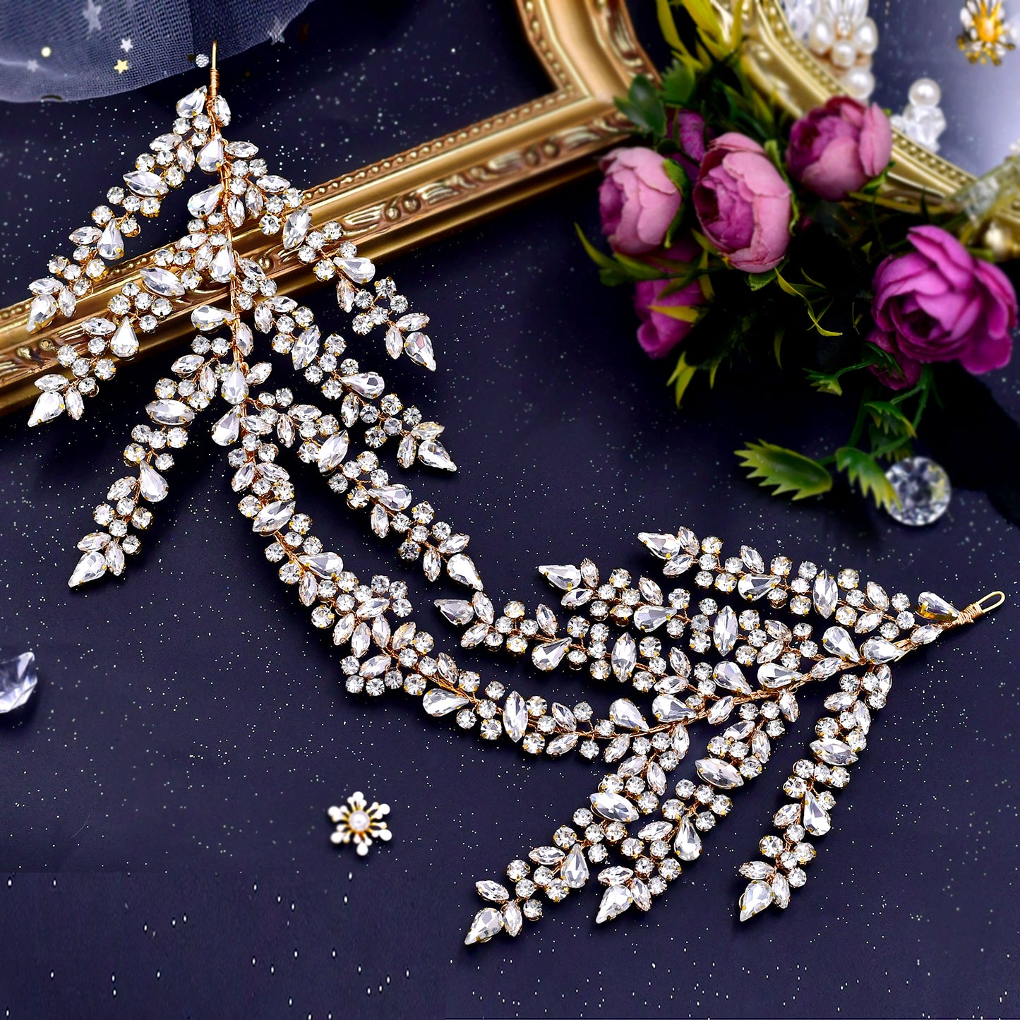 BRIDELLA BHP425 Golden Bridal Headbands Wedding Tiara and Crown Crystal Headwear Rhinestone Wedding Accessories women Bride Headpiece