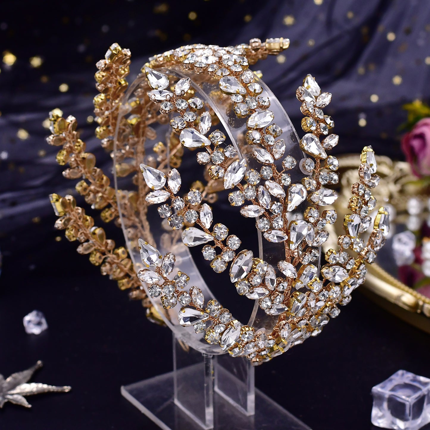 BRIDELLA BHP425 Golden Bridal Headbands Wedding Tiara and Crown Crystal Headwear Rhinestone Wedding Accessories women Bride Headpiece
