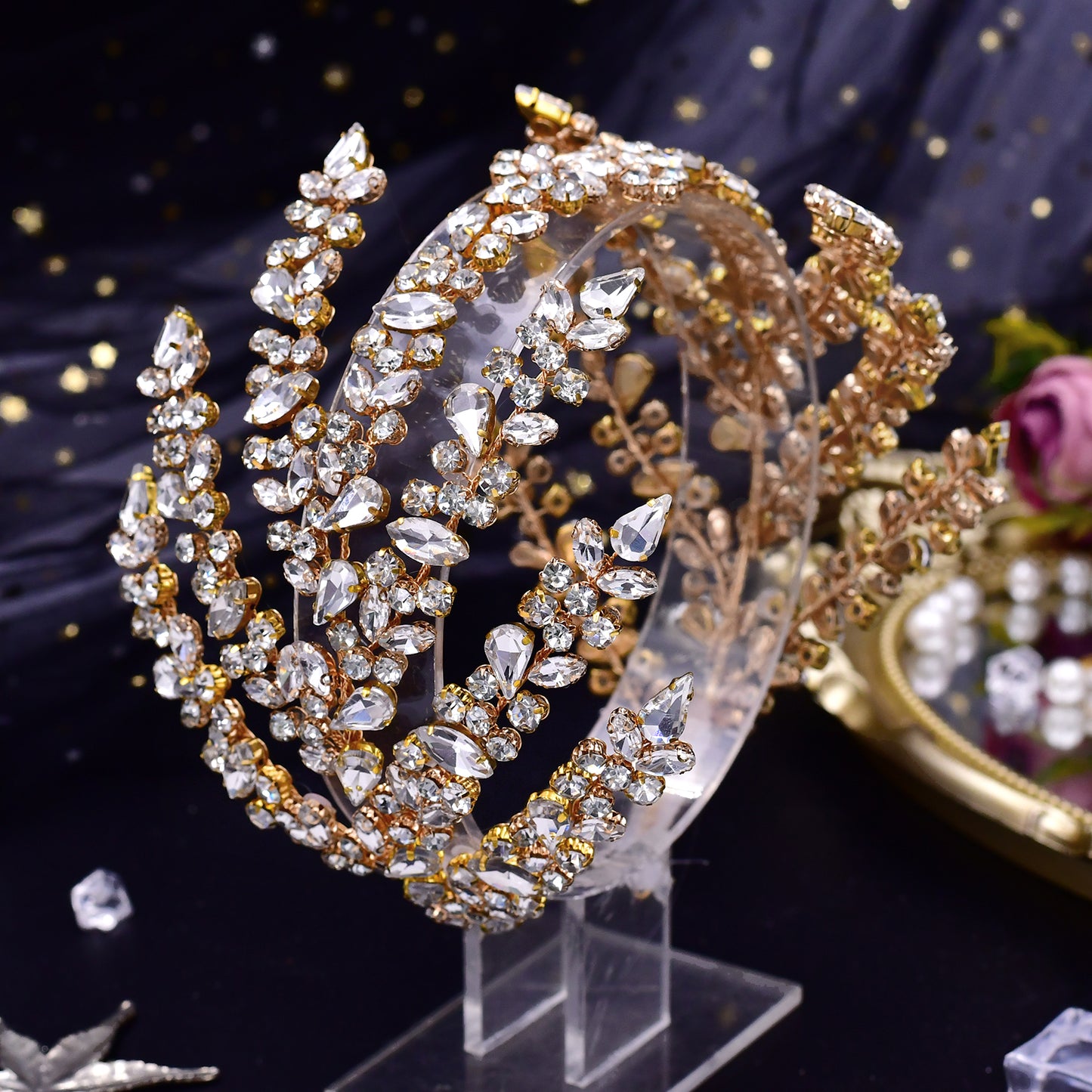 BRIDELLA BHP425 Golden Bridal Headbands Wedding Tiara and Crown Crystal Headwear Rhinestone Wedding Accessories women Bride Headpiece