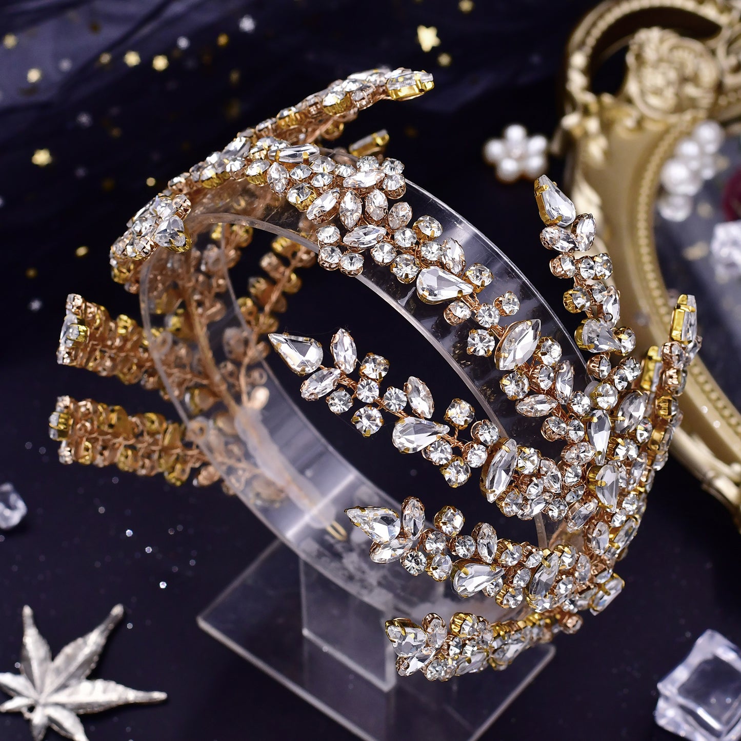 BRIDELLA BHP425 Golden Bridal Headbands Wedding Tiara and Crown Crystal Headwear Rhinestone Wedding Accessories women Bride Headpiece