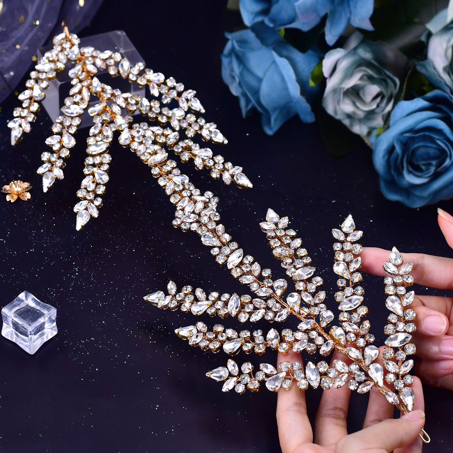 BRIDELLA BHP425 Golden Bridal Headbands Wedding Tiara and Crown Crystal Headwear Rhinestone Wedding Accessories women Bride Headpiece
