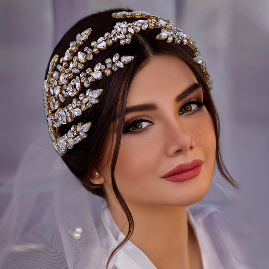 BRIDELLA BHP425 Golden Bridal Headbands Wedding Tiara and Crown Crystal Headwear Rhinestone Wedding Accessories women Bride Headpiece