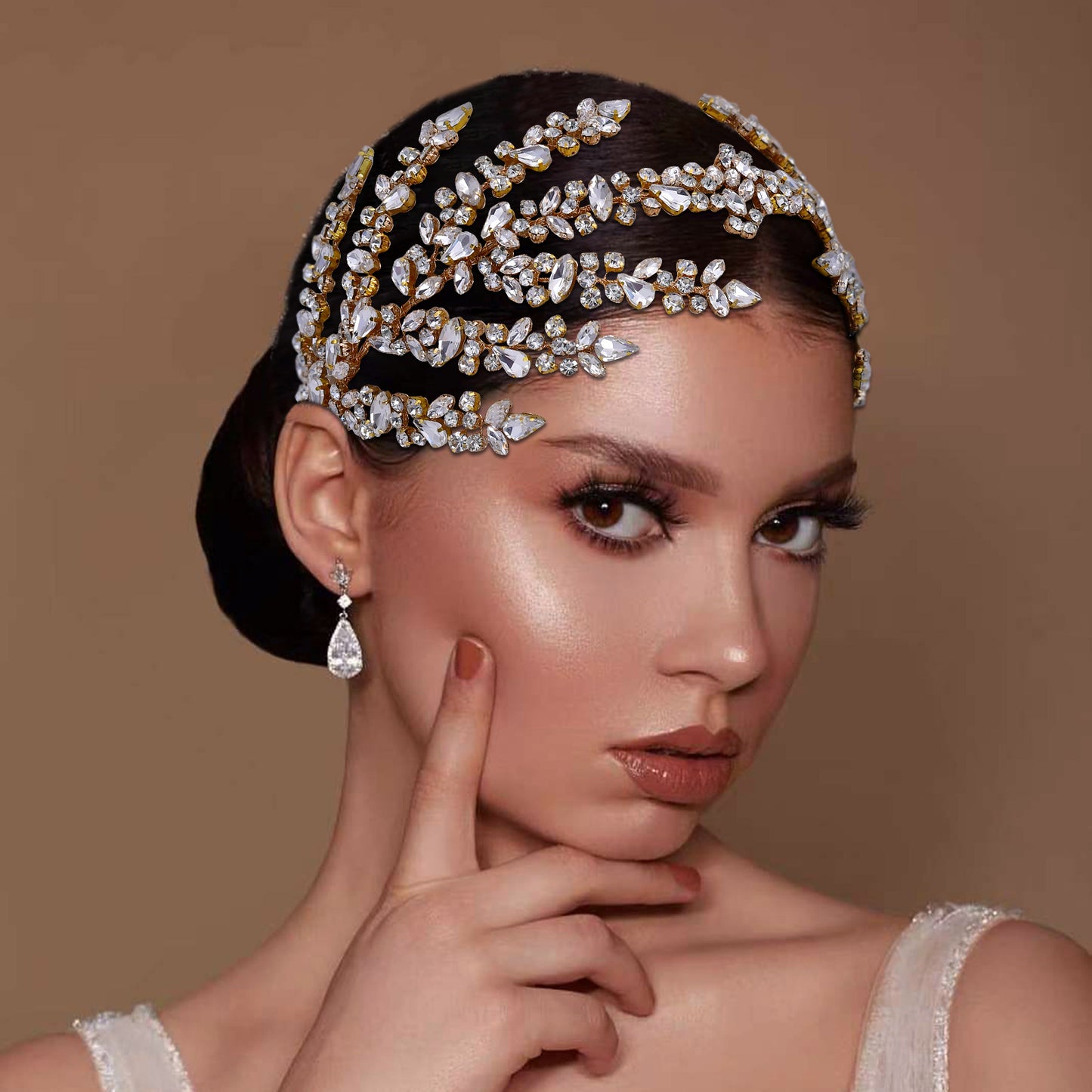 BRIDELLA BHP425 Golden Bridal Headbands Wedding Tiara and Crown Crystal Headwear Rhinestone Wedding Accessories women Bride Headpiece