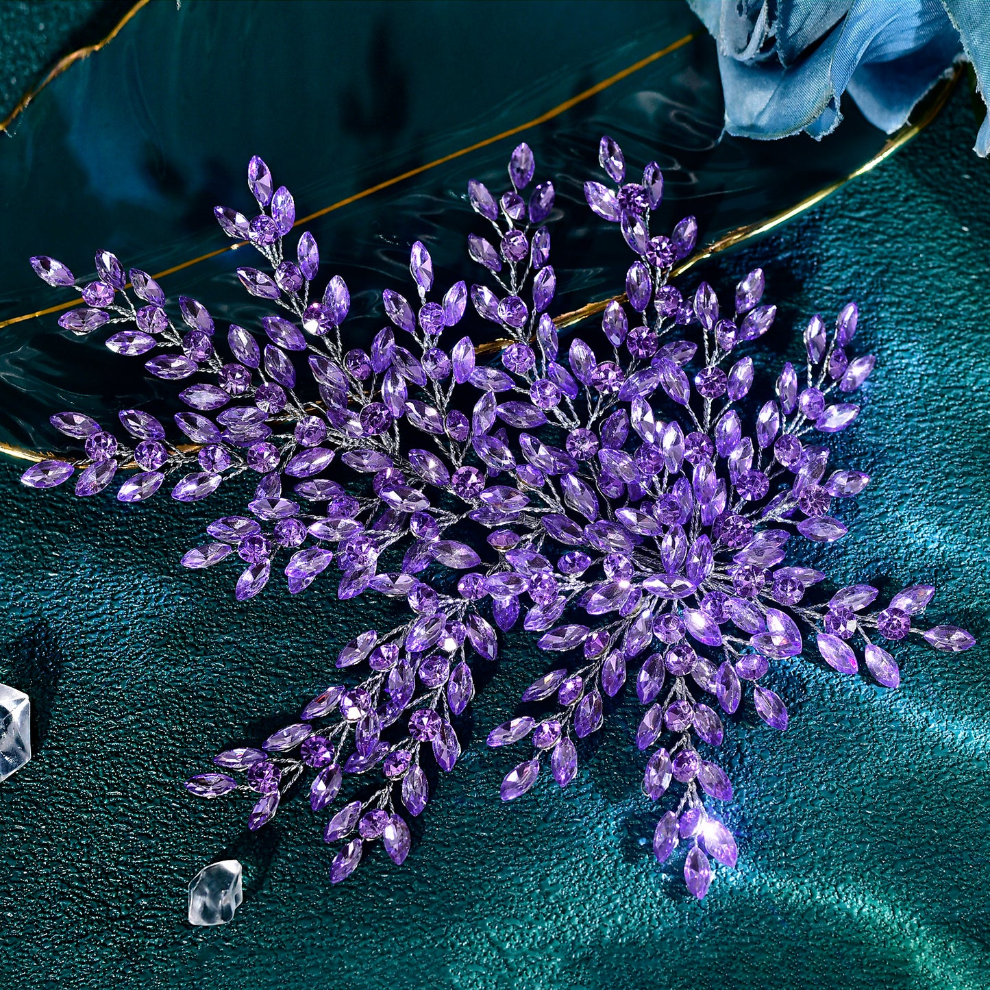 BRIDELLA BHP438 Violet Bling Bridal Headwear Luxury Leaf Wedding Headband Bridal Hair Accessories Fascination for Women Headdresses