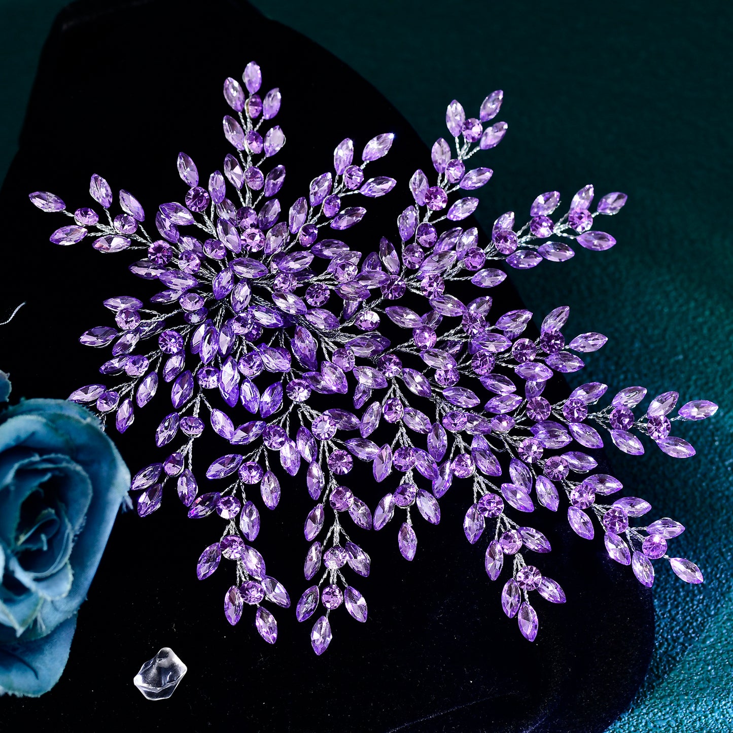 BRIDELLA BHP438 Violet Bling Bridal Headwear Luxury Leaf Wedding Headband Bridal Hair Accessories Fascination for Women Headdresses